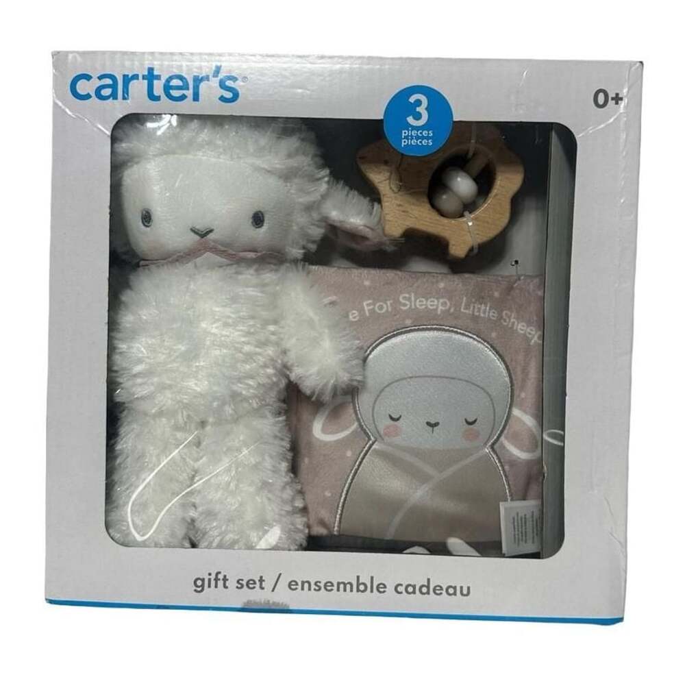 Carter's Baby Sheep Lamb 3 Piece Gift Set (Plush, Wooden Rattle, Soft Book) New